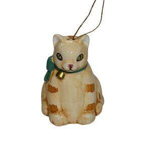 VTG Silvestri Porcelain Orange Tabby Cat Christmas Bell/Ornament Made In Taiwan